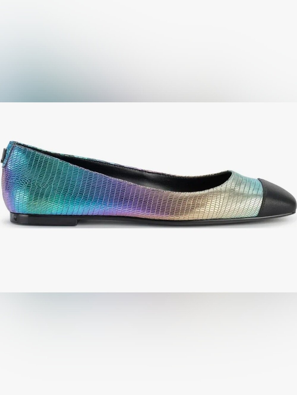 Karl Lagerfeld Iridescent Lizard-Embossed Ballet Flat with Black Cap Toe - Picture 2 of 7